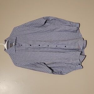 Thomas Dean 100% Pima Cotton MEN'S BUTTON DOWN SHIRT (Large) QUALITY Blue/Gray‎